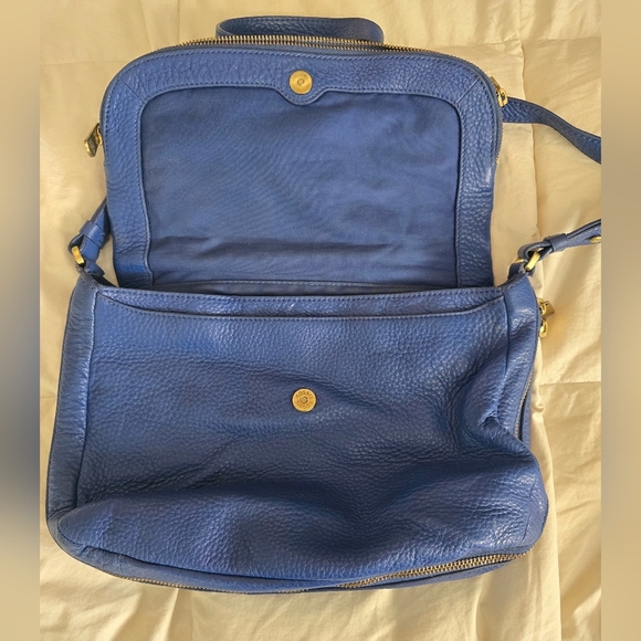 Fossil Preston Pebbled Grain Leather Royal Blue Foldover Zippered XBody Handbag - Picture 4 of 5